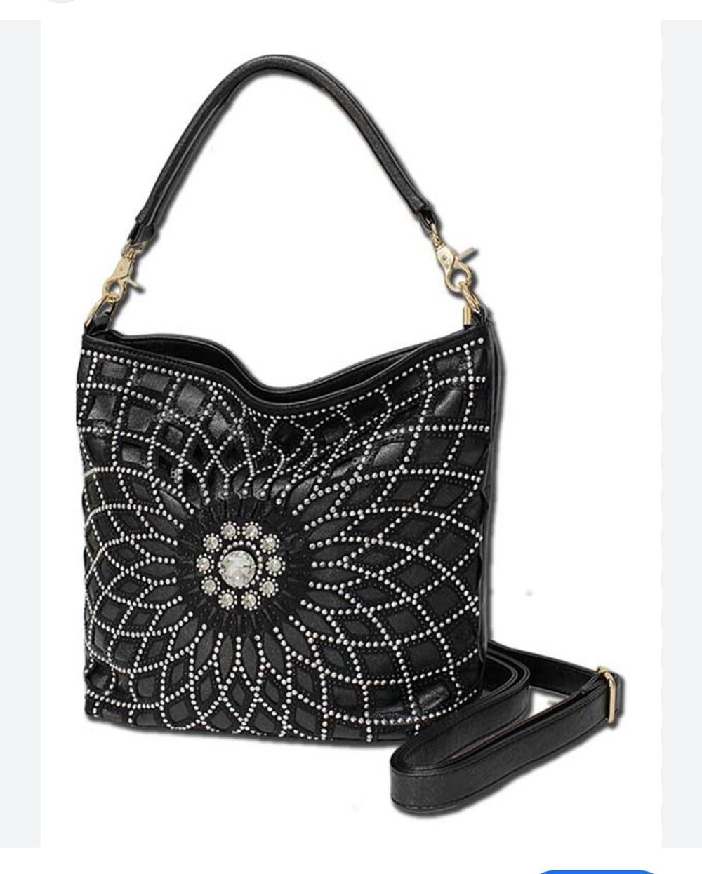 Handbag Express Black faux leather rhinestone purse western shoulder bag crossbo